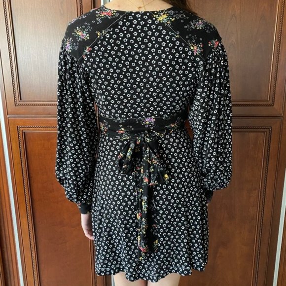 Free People Black Wonderland Mini Floral Dress xs - Picture 4 of 4